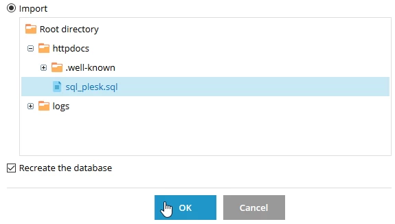 Browse for database Plesk