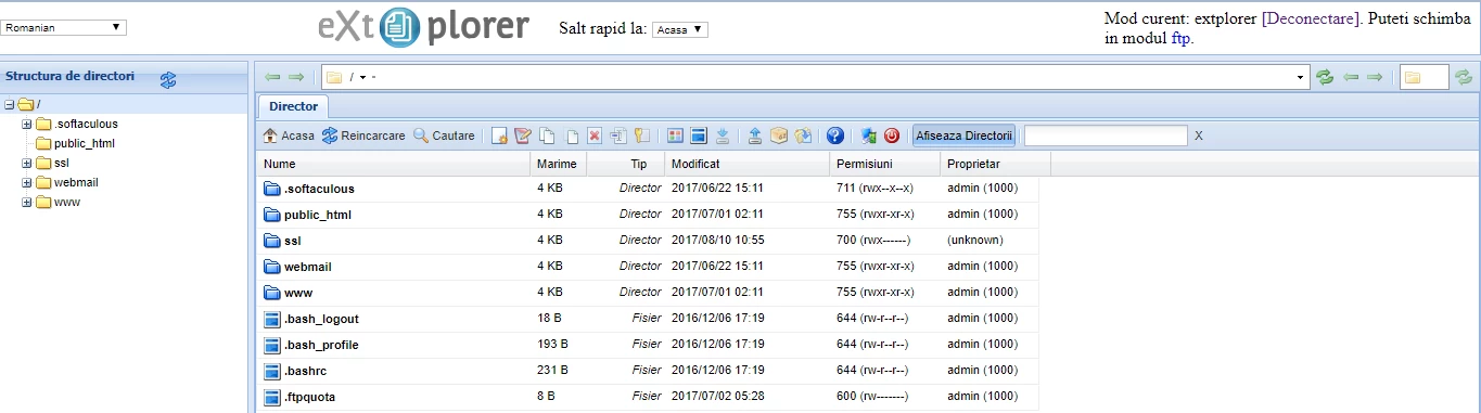 Interfata File Manager webuzo
