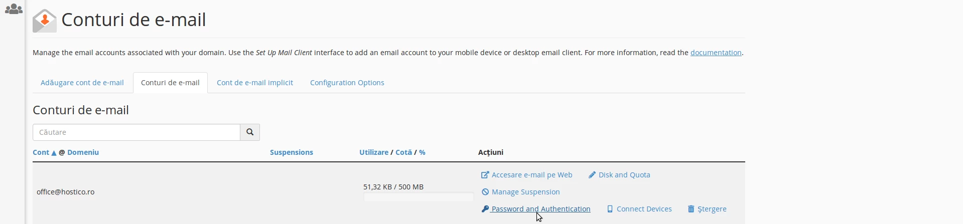 Password and Authentication Conturi de e-mail